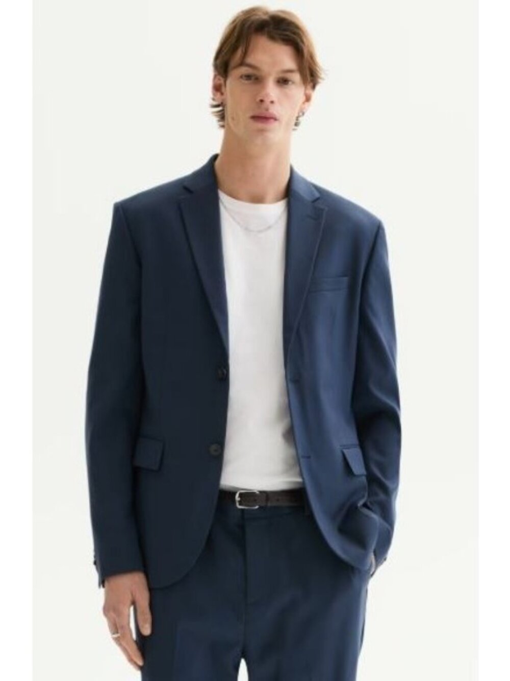 H&M Blazer Jacket Mens Size 38 Regular Slim Fit Navy Blue Notch Lapel